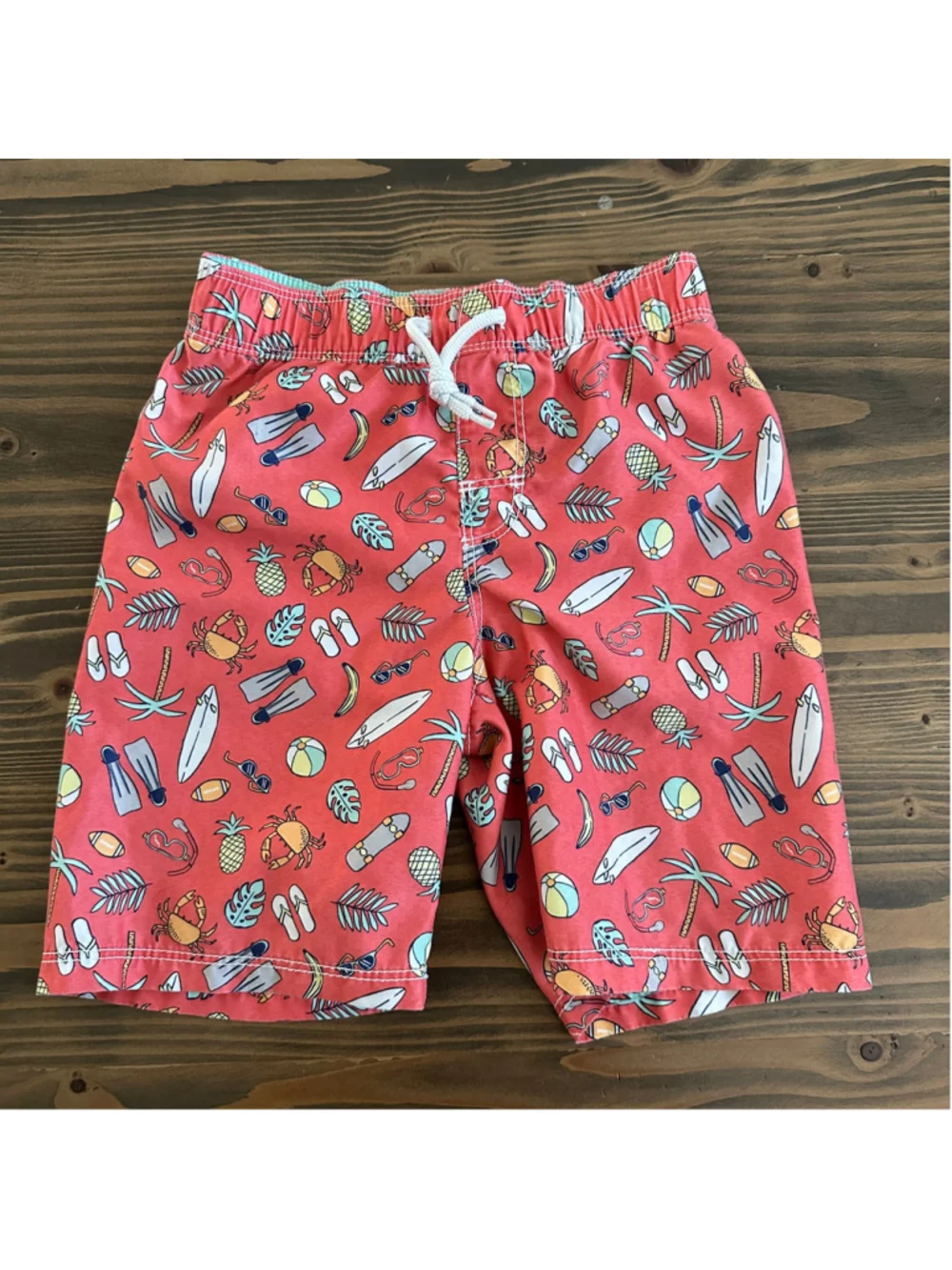 Boys Old Navy Swim Trunks 5T Red Tropical Beach Surfboard Crab Pineapple